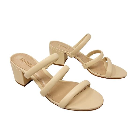 SCHUTZ Shoes - NEW Schutz Olly Mid Block Nappa Leather Strappy Sandal Cream White 10.5